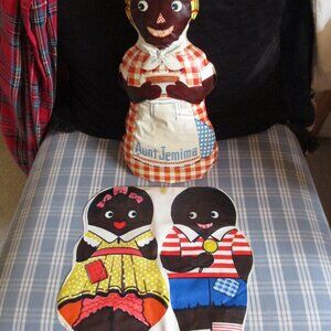 3-Vintage Aunt Jemima Oil Cloth Rag Dolls RARE